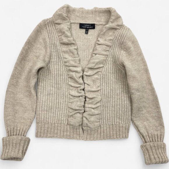 Robert Rodriguez Women's Wool Alpaca Oatmeal Beige Ruffle Cardigan Sweater Small - Picture 1 of 12